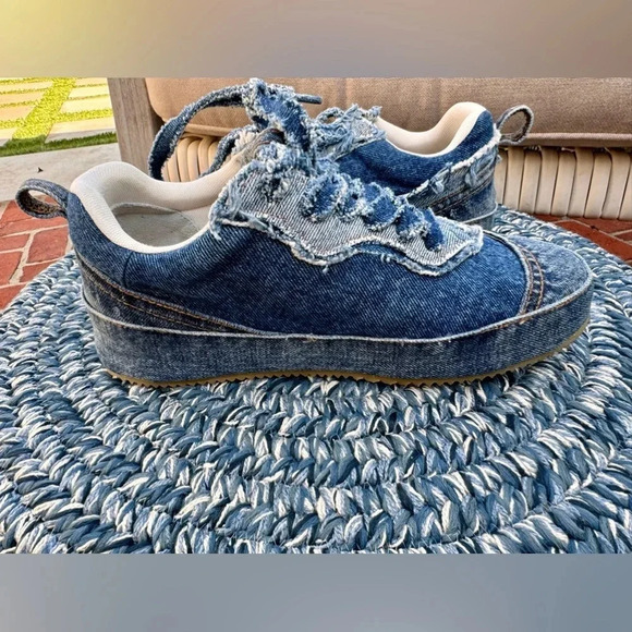 Loewe  Women’s Distressed Denim Sneakers Size 8 - Picture 5 of 12